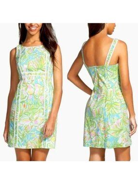 Lilly Pulitzer Fryer Elephant Ears Cotton  Poplin Shift Dress 10 12